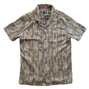 Roark Shirt Men Medium Camp Collar Short Sleeve Button Up Brown Stripe